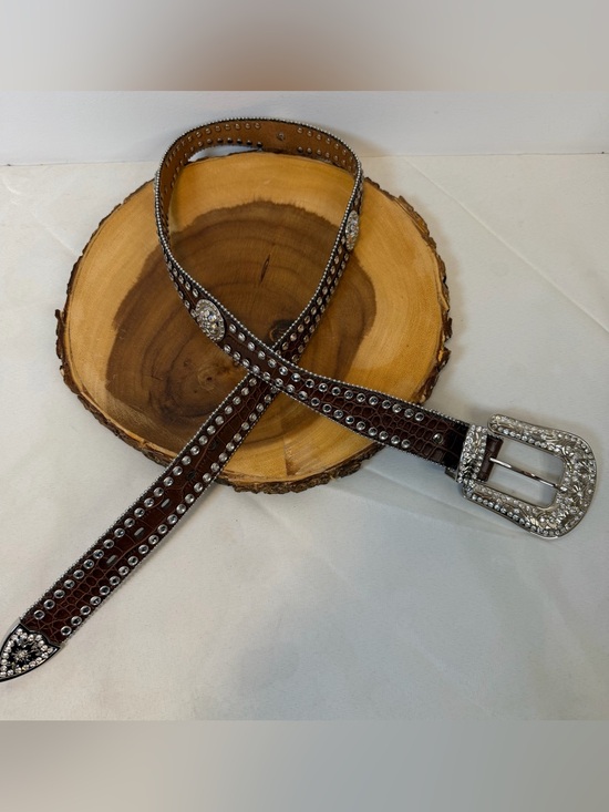 Blazin Roxx Accessories - Blazin Roxx Brown Belt with Rhinestones and Conchos Scalloped Western Large